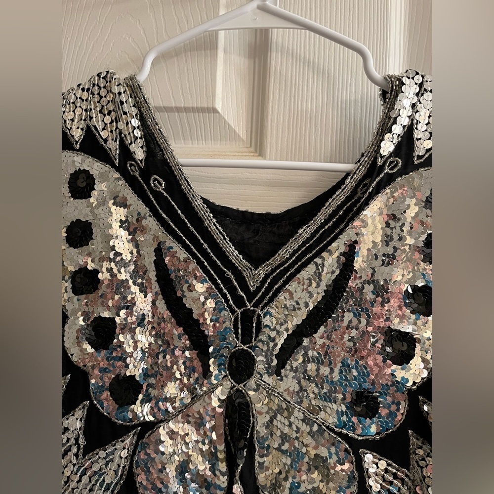 VINTAGE~SILK SEQUIN BUTTERFLY BLOUSE~26X24~ NWT - Picture 4 of 10